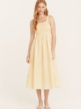 NWT- J. Crew Pale Yellow Smocked Midi Dress